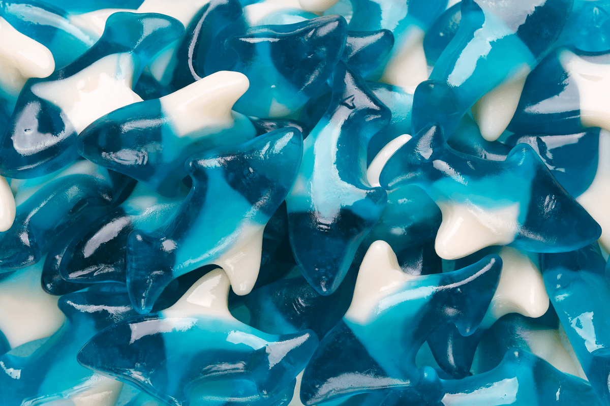 Gummy Blue Sharks - Candycopia 1/2 Lb. Gummy Blue Sharks - Candycopia 1/2 Lb.