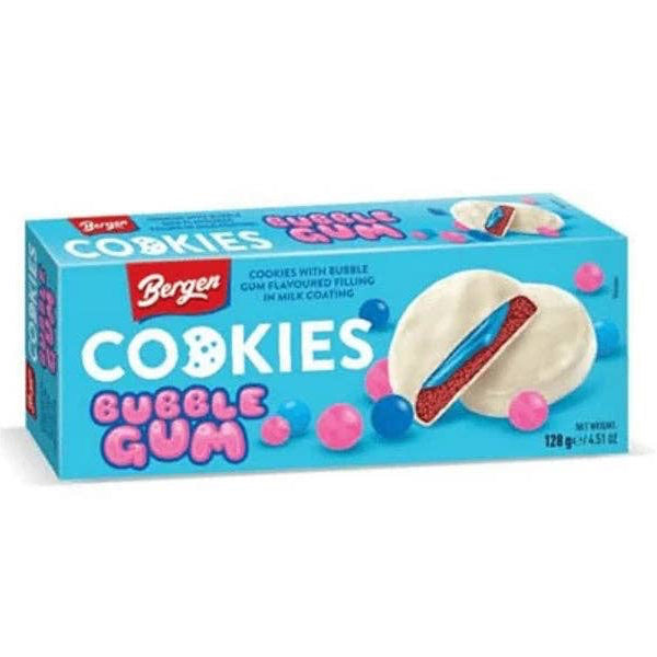 Box of Bergen Cookies Bubble Gum on a white background