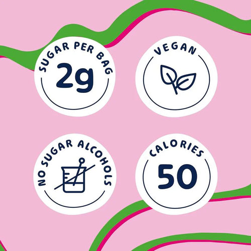 Product label with nutritional information on a pink background