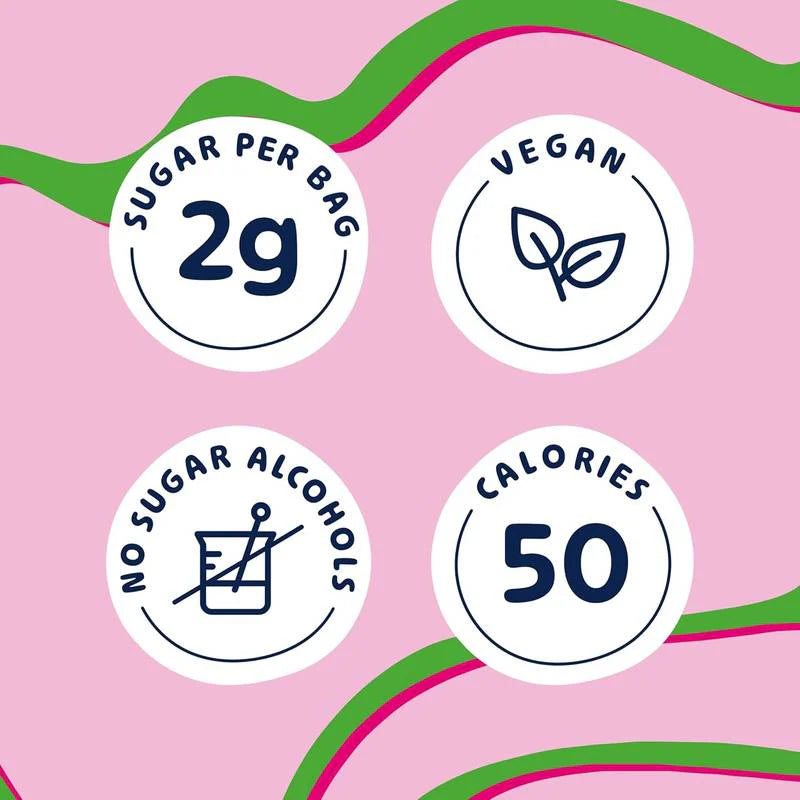 Product label with nutritional information on a pink background