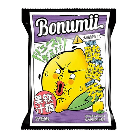 Sour candy package with a cartoon character on a white background