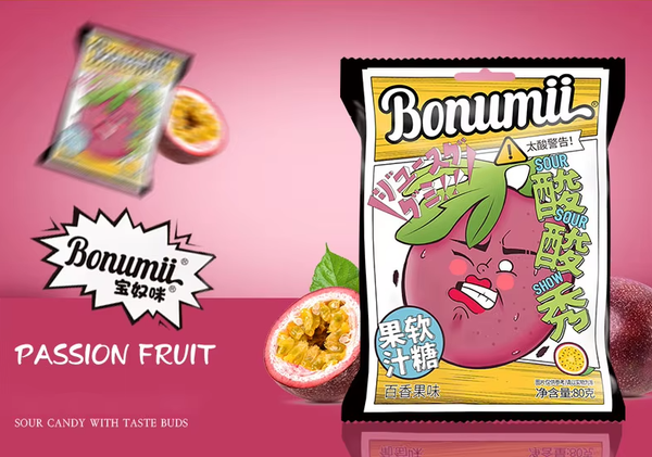 Bonumii Sour Show Juice Gummy (Passion Fruit Flavor, Juicy-Filled)