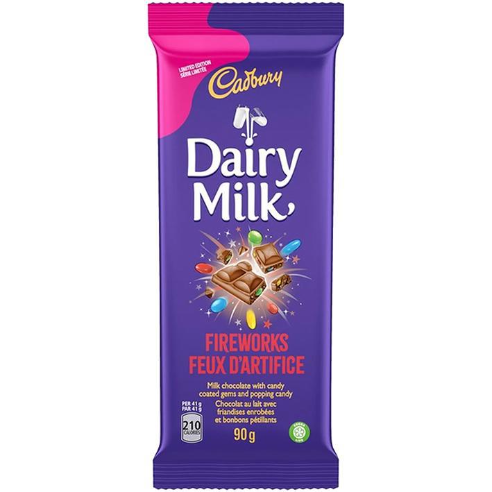 Cadbury Dairy Milk Fireworks chocolate bar packaging on a white background