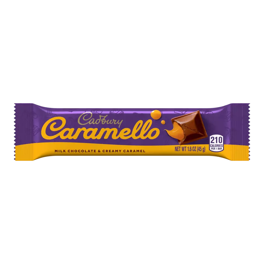 Cadbury Caramello chocolate bar packaging on a white background