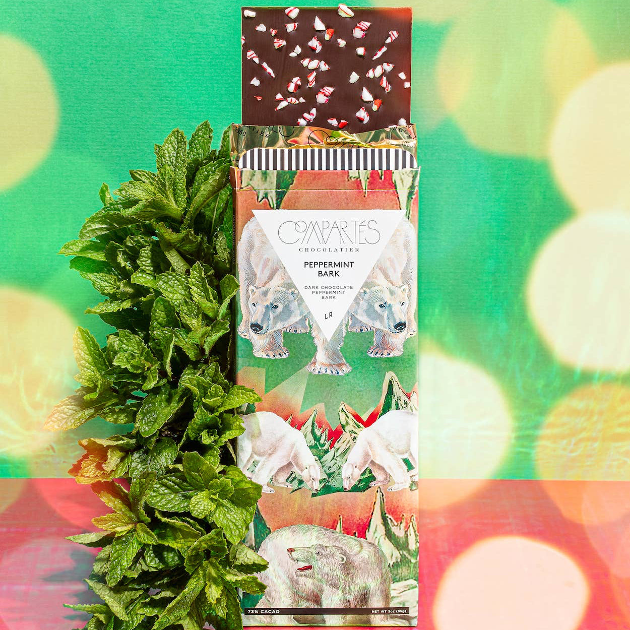 Compartes - Peppermint Bark Dark Chocolate Bar - Candycopia