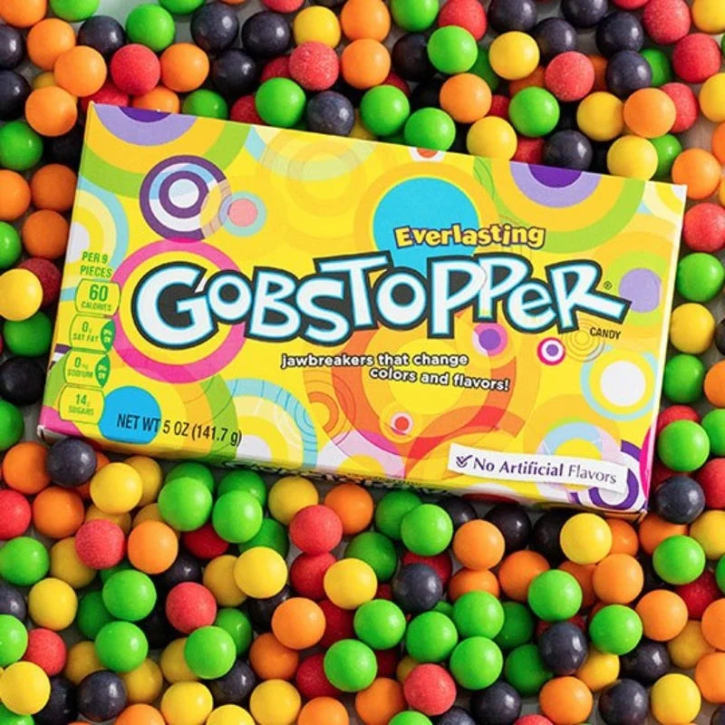 Everlasting Gobstoppers Filling the Screen with a branded yellow box laying on top
