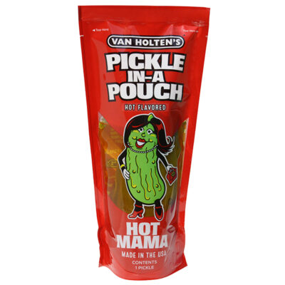 Van Holten's Pickle in a Pouch Hot Mama packaging on a white background