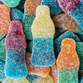 Colorful gummy bottles with a sugary coating