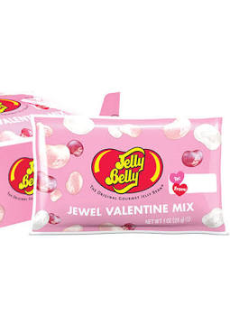 Two packages of Jelly Belly Jewel Valentine Mix on a white background