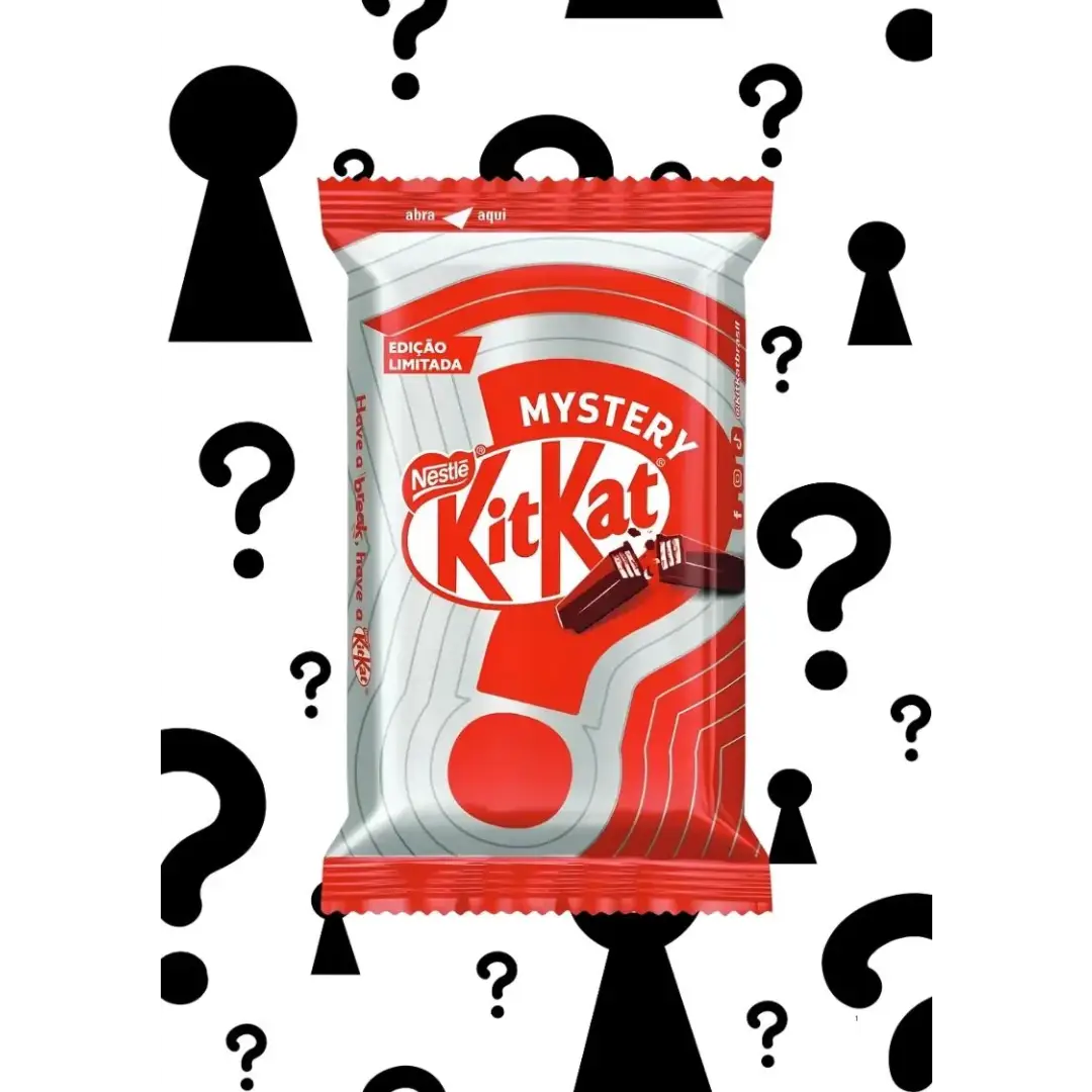 Mystery KitKat packaging with question marks and a key symbol on a white background