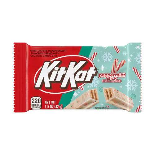 Kit Kat peppermint stick candy bar packaging on a white background