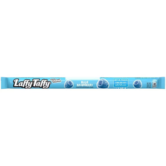 A single pack of Lafty Tafty Blue Raspberry soft gummy candies shown horizontally against a plain white background