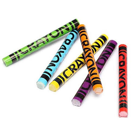 Angled view of Bubblegum Crayons showcasing colorful crayon-shaped pieces on a white background