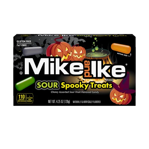 Mike and Ike Sour Spooky Treats packaging with Halloween-themed design