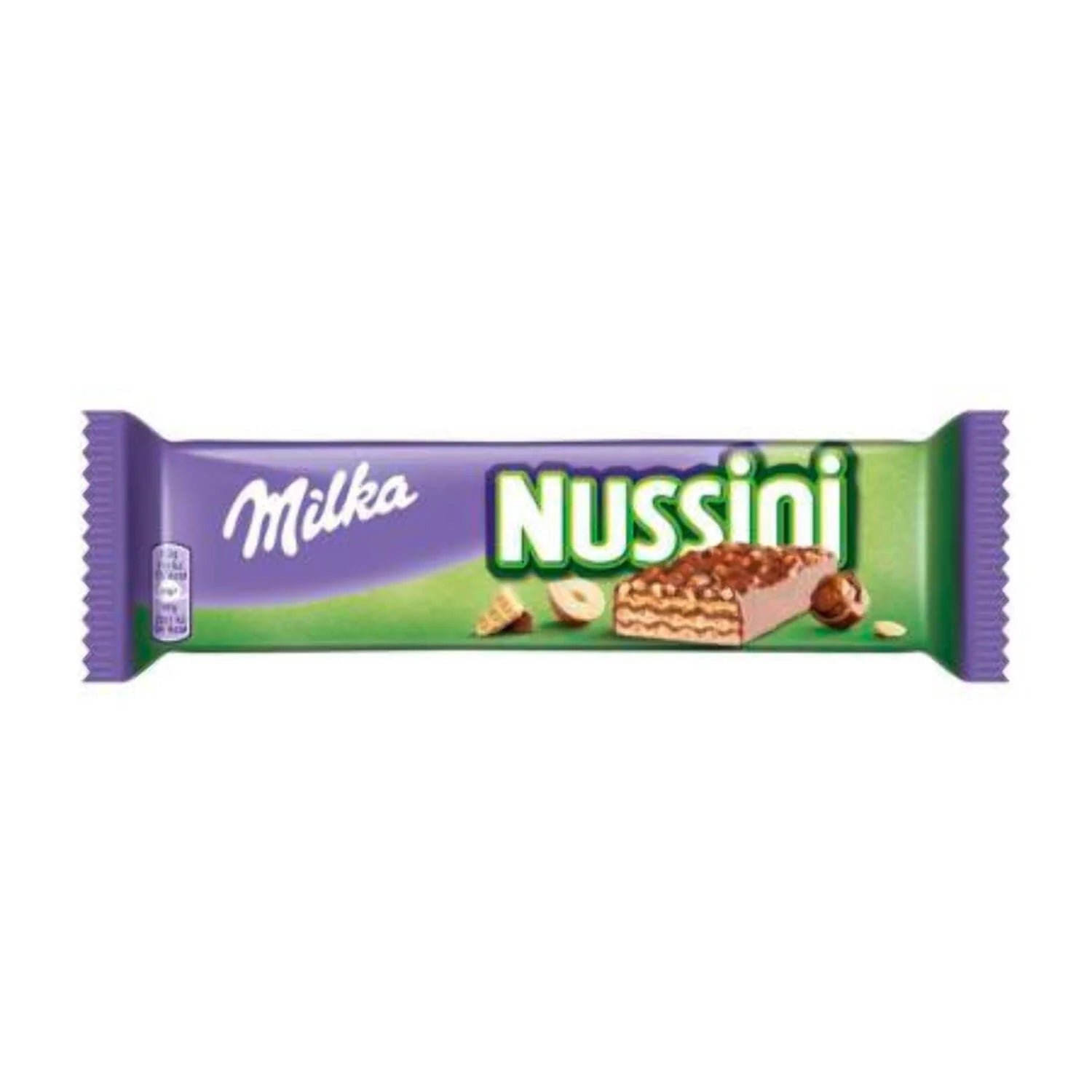 Milka Nussini chocolate bar packaging on a white background
