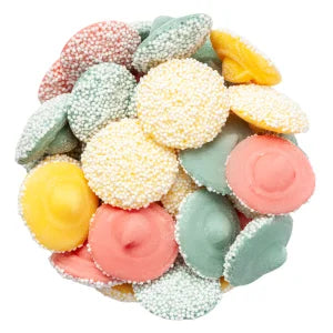 Front view of Smooth and Minty Nonpareils showcasing pastel sugar-coated candies on a white background