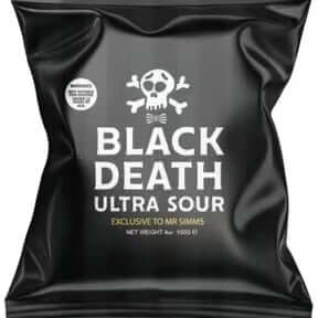 Mr Simms Black Death Ultra Sours authentic UK import bag on white background