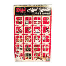 Front view of No Whey Foods Advent Calendar showcasing red numbered doors with a white festive background