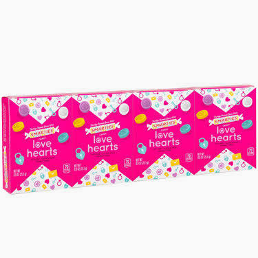 Box of Smarties Love Hearts candy on a white background