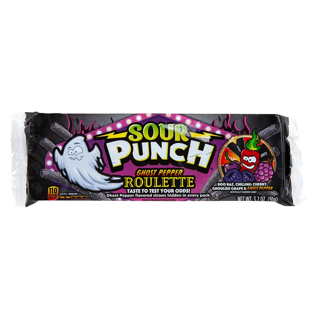 Sour Punch Ghost Pepper Roulette candy package on a white background