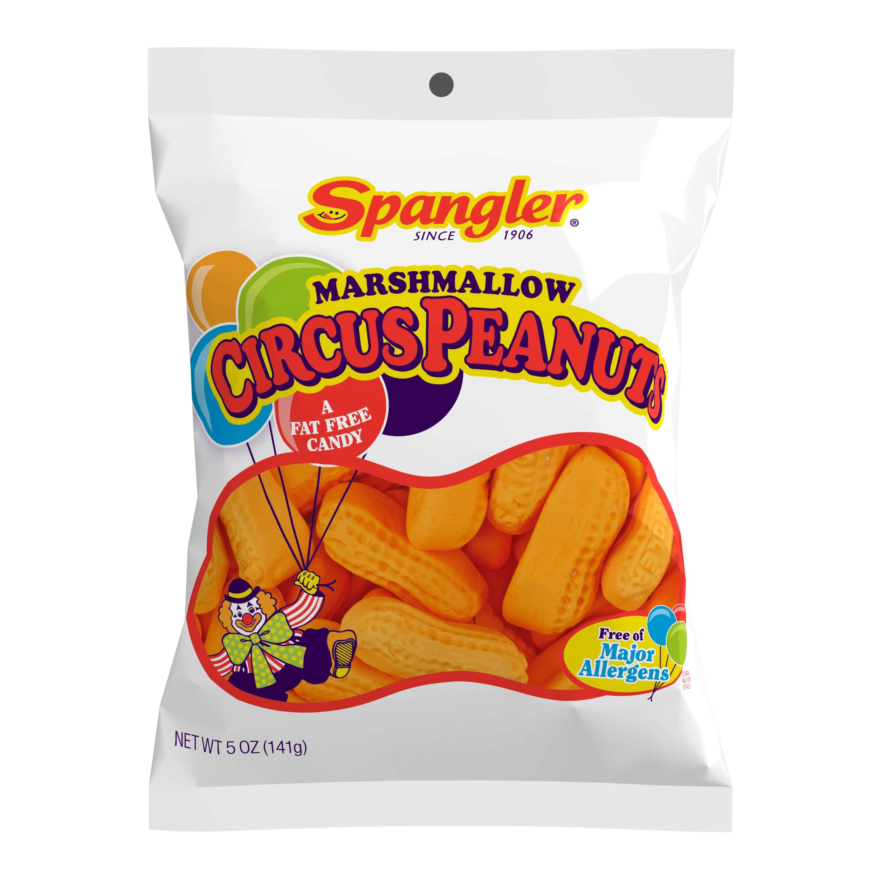 Spangler Marshmallow Circus Peanuts candy package on a white background