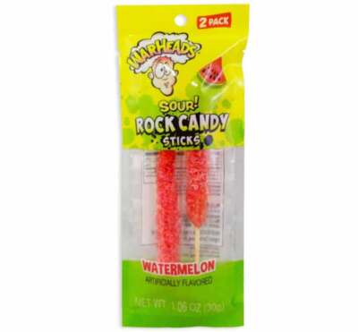 Warheads Sour Rock Candy Sticks packaging on a white background