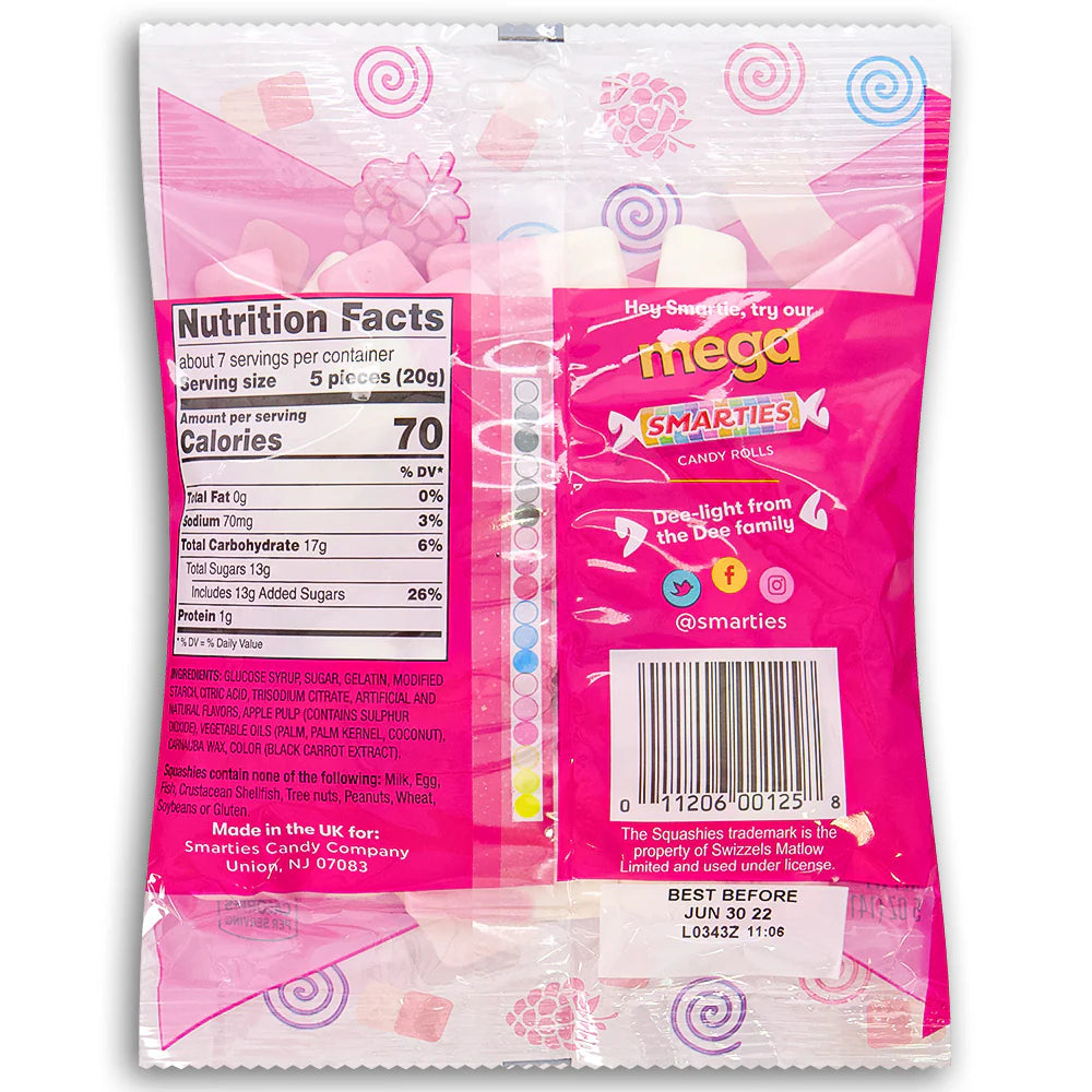 Smarties Squashies Raspberry and Cream Flavour (UK) 5oz - Candycopia