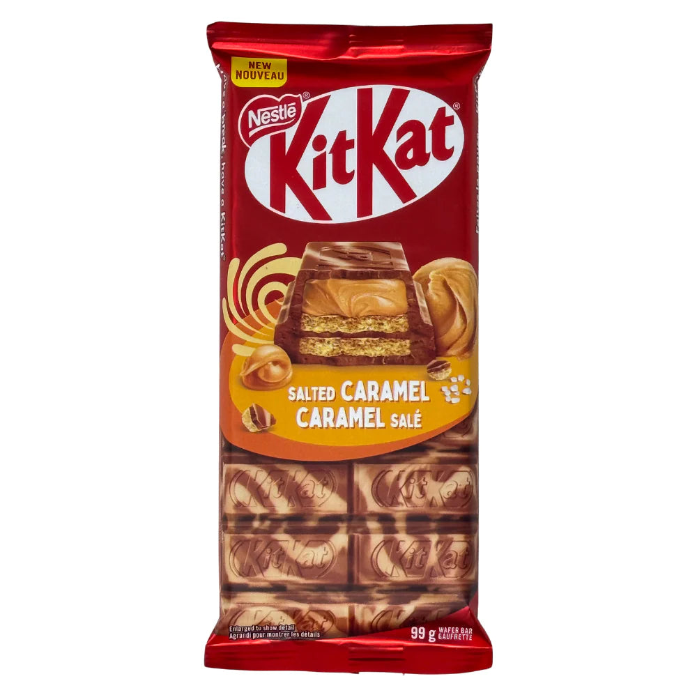 Kit Kat salted caramel chocolate bar packaging on a white background
