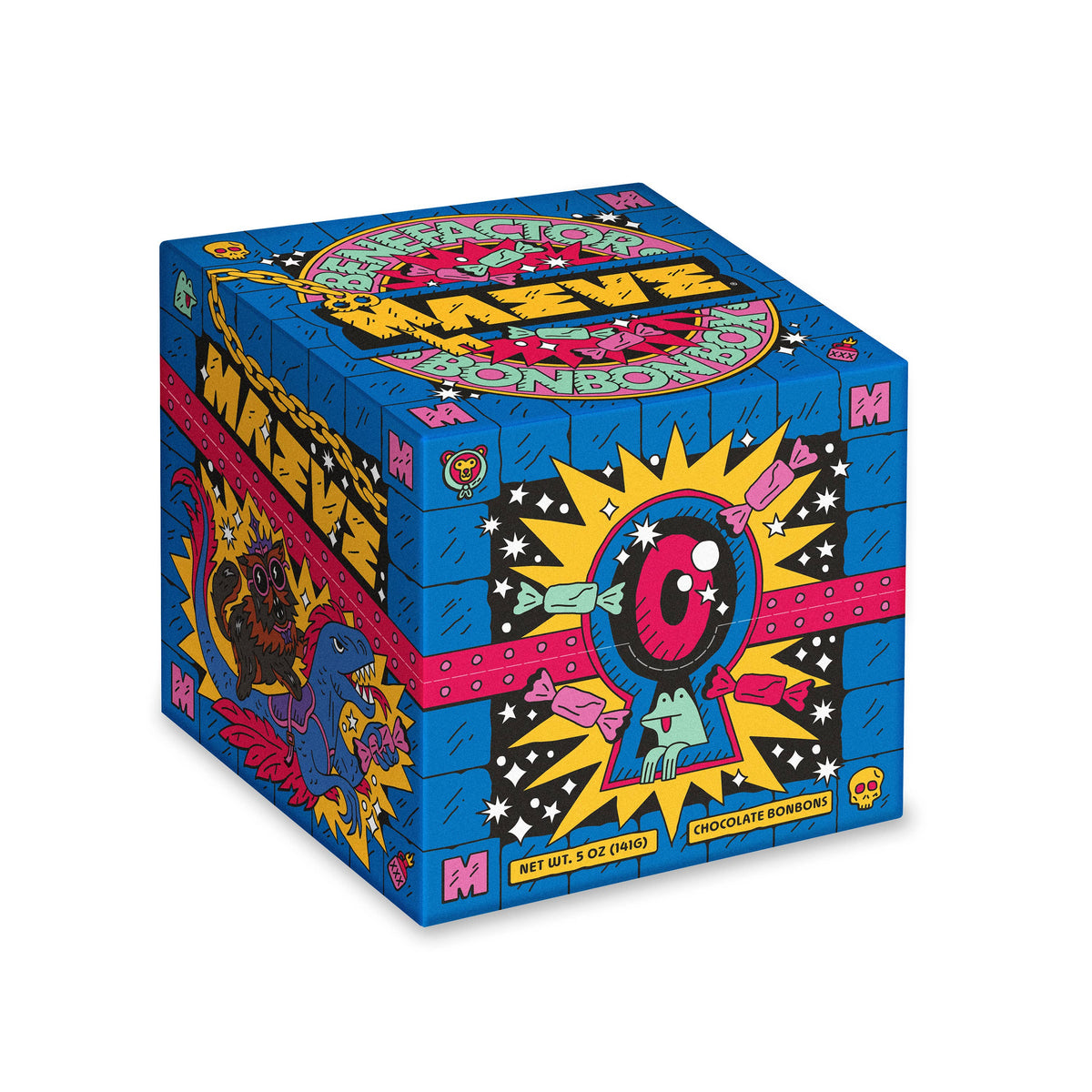 3D perspective view of Maeve Dungeon Crawler Carl Benefactor Bonbon Box featuring dungeon graphic artwork