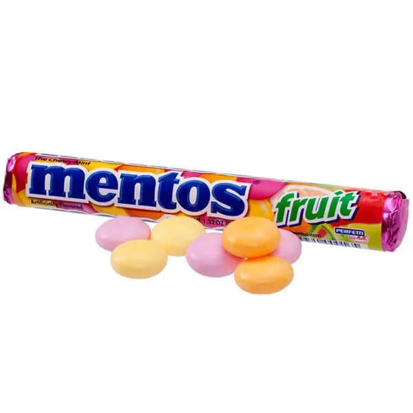 Mentos fruit candy roll on a white background