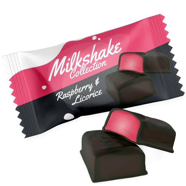 Milkshake Collection Raspberry & Licorice candy packaging on a white background