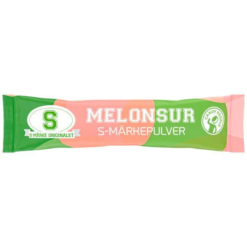 Green and pink package of Melonsur candy on a white background
