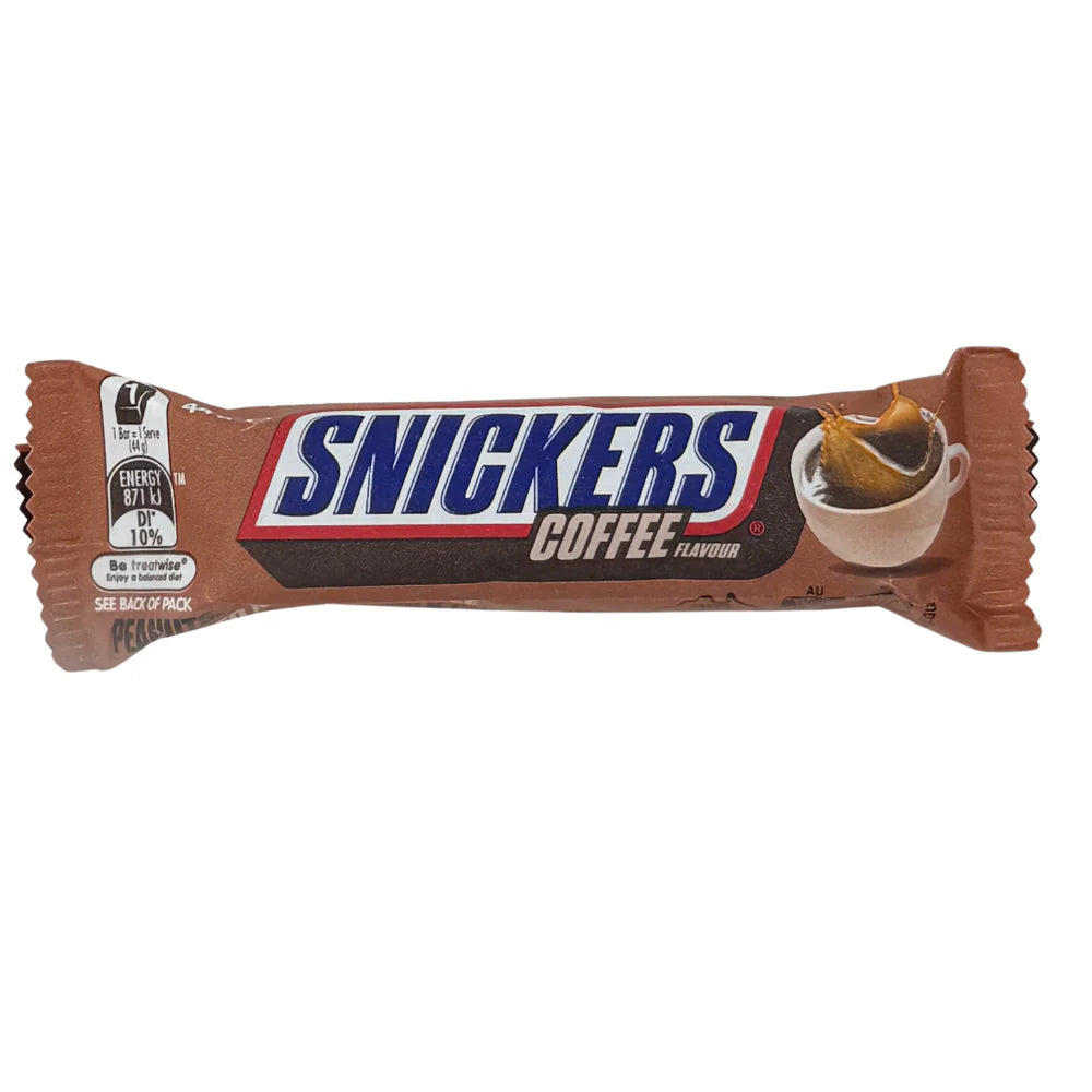 Snickers Coffee flavor chocolate bar on a white background