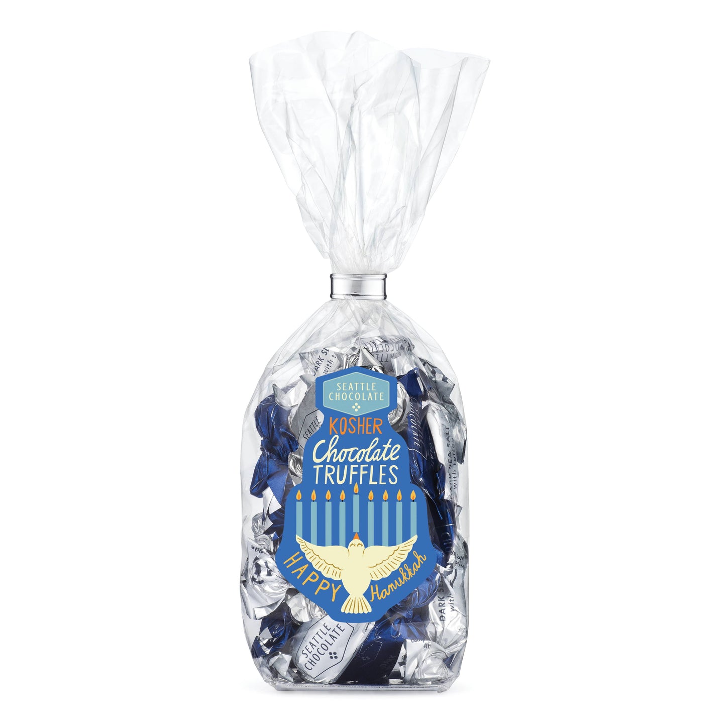 Seattle Chocolate - Kosher Chocolate Truffles, Happy Hanukkah Bag - 5oz